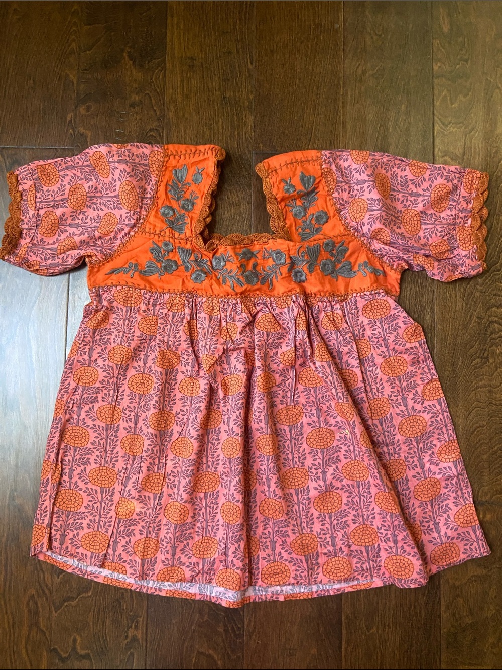 Sister Mary embroidered crochet coral multicolors SZ XS floral